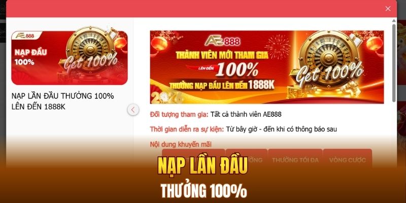 Nạp lần đầu thưởng 100%